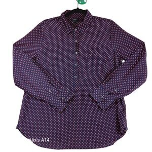 J.Crew‎ Blouse Size 12 Black Red Polka Dot Long Sleeve Cotton Silk Top